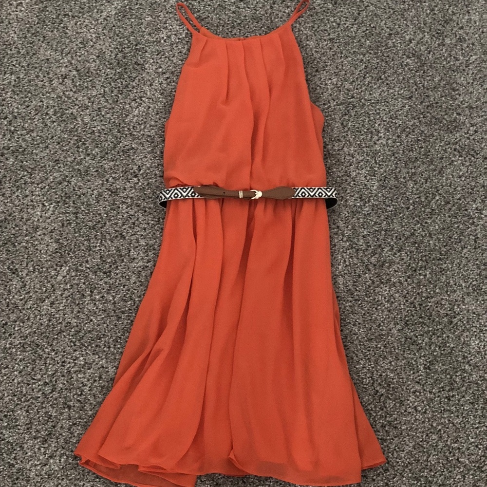 Orange Belted Mini Dress